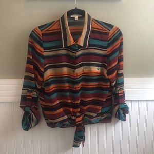 Sheer Long-Sleeved Tie Shirt